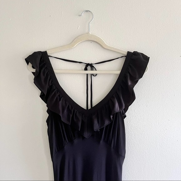 Reformation midi dress Cillian Silk ruffle neckline tie back in black Sz Medium - Picture 8 of 13